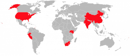 Map of world highlighting NGN's work in 12 countries across 4 continents